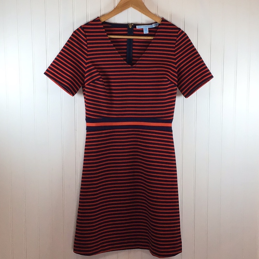 Draper James | Nassau Red & Blue Striped V Neck Ponte Knit Dress XS - Picture 5 of 11